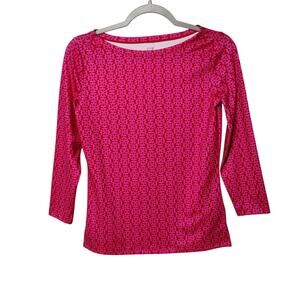 Vineyard Vines Women's Sz XXS Printed Sankaty Boatneck Tee Tile Lighthouse Pink